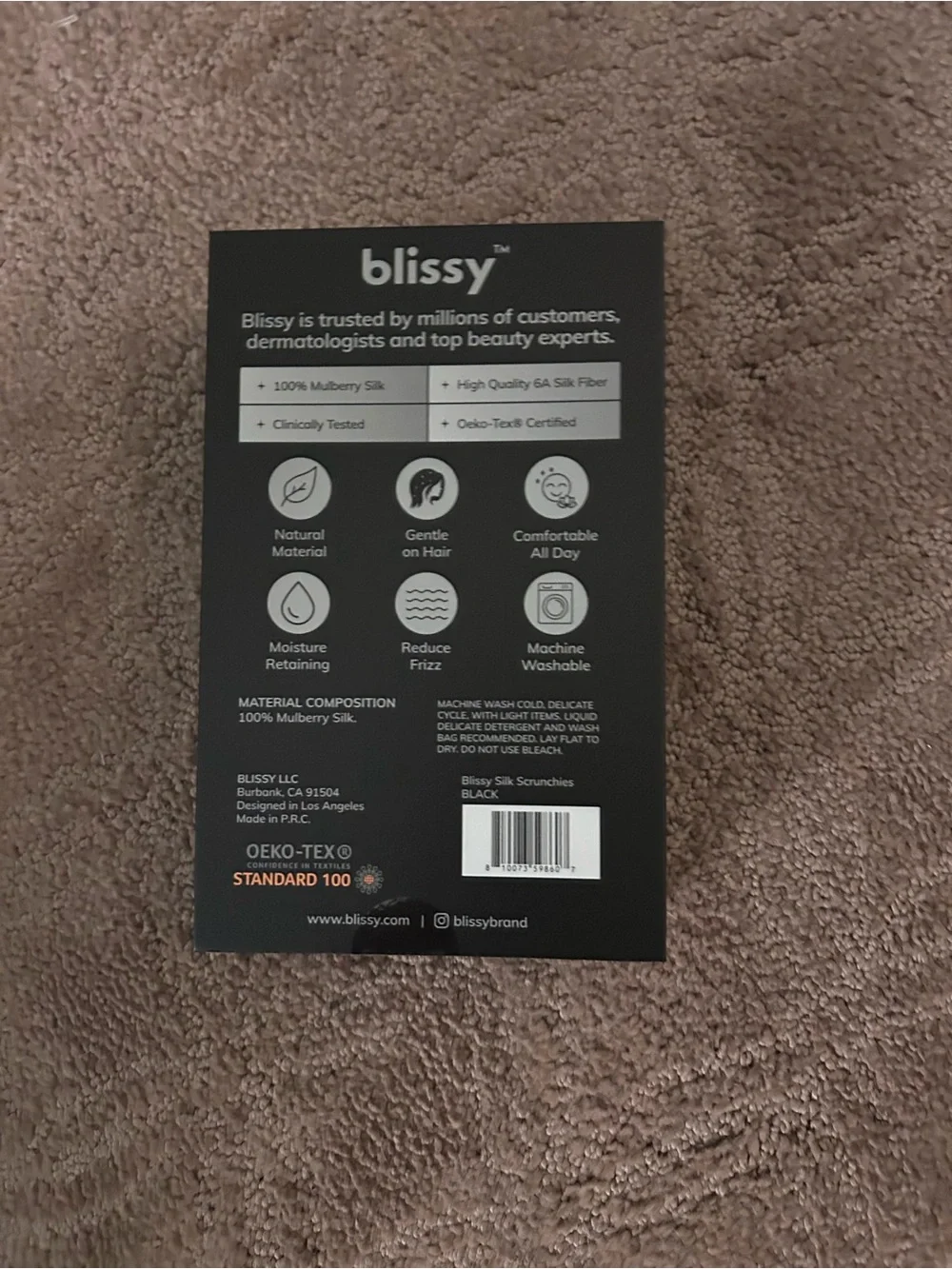 Blissy 100% Mulberry Silk Scrunchies - Black (6 pack)